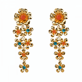 Bounkit Flower Statement Earrings Cascading Flowers with Carnelian and Blue Quartz 