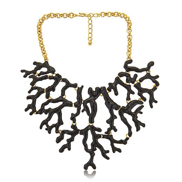 Kenneth Jay Lane Black Branch Bib Necklace in enamel and gold
