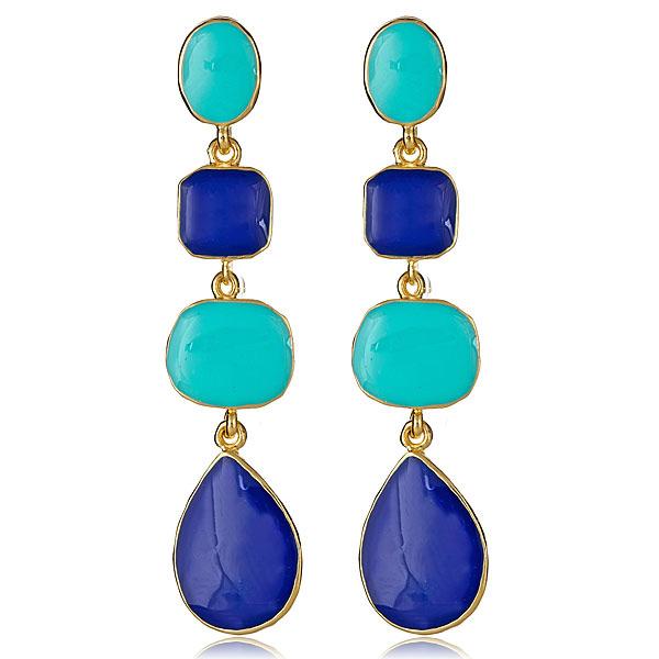 Kenneth Jay Lane Turquoise and Lapis Enamel Drop Earrings in clip ons