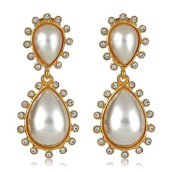 Kenneth Jay Lane Cabochon Capri Pearl Earrings with Crystals