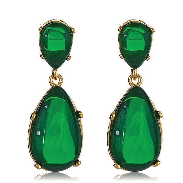 Kenneth Jay Lane Emerald Green  Cabochon Earrings