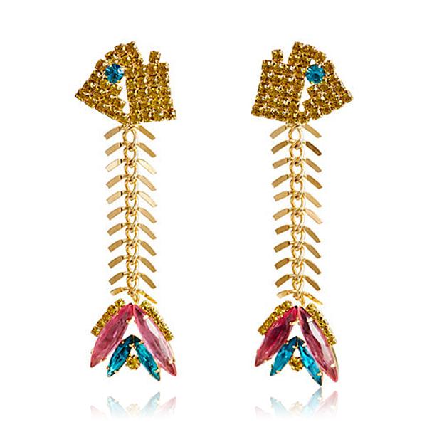 Elizabeth Cole Fishbone Earrings with fish scale and colored tail