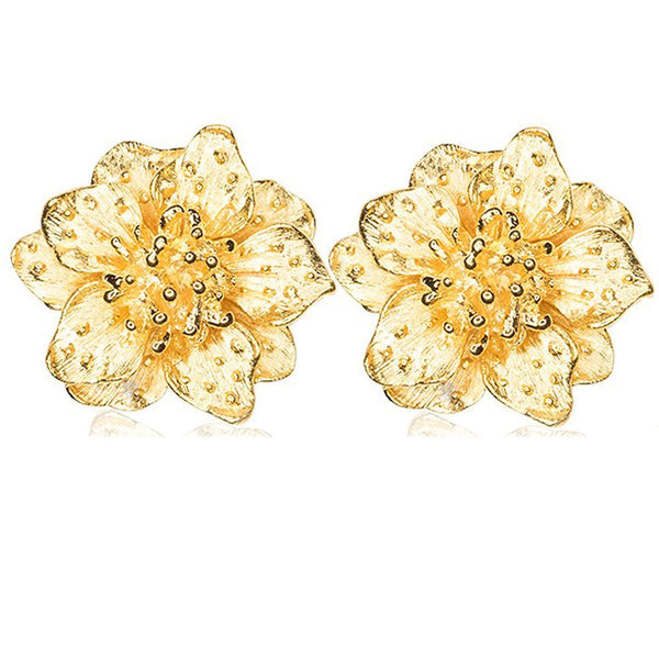 Kenneth Jay Lane  Gold Dogwood Satin Flower Earrings Gold Flower Earrings 