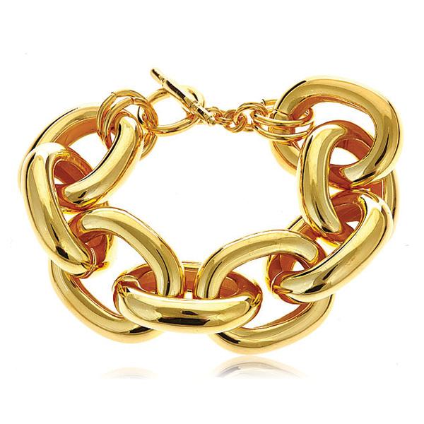 Kenneth Jay Lane Polished Gold Chain Link Bracelet with toggle clasp