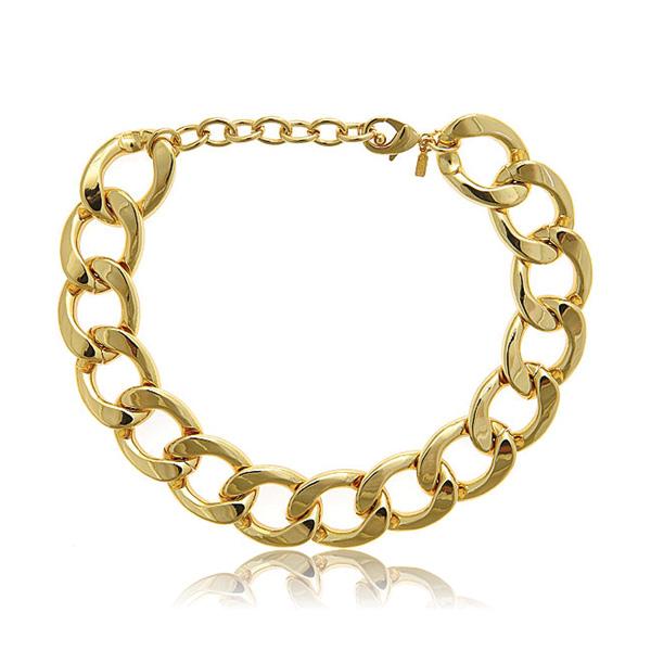 Kenneth Jay Lane Gold Chain Flat Link Necklace  in high polish