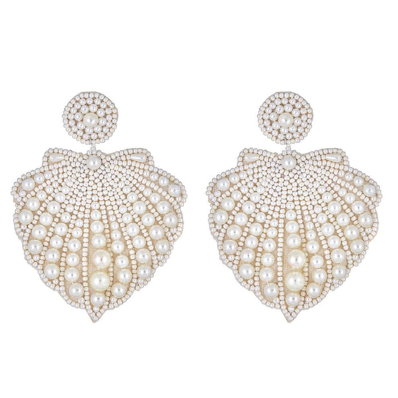 Beaded Pearl Hamptons Shell Earrings by Nicola Ford Designs