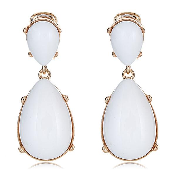 Kenneth Jay Lane White Earrings Cabochon in gold plated setting