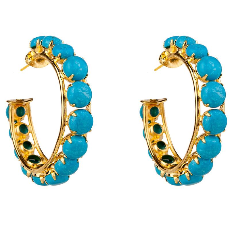 Bounkit Turquoise Round Cut Hoop Earrings