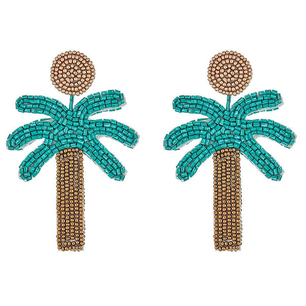 Kenneth Jay Lane Palm Tree Beaded Earrings in green and bronze
