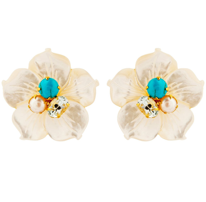 Bounkit Pearl Flower Petal Earrings 