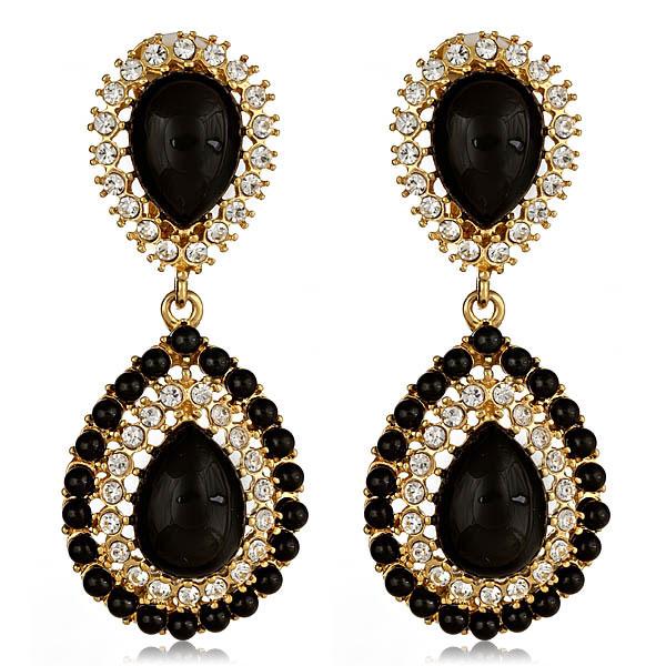 Kenneth Jay Lane Petra Black Cabochon and Crystal Drop Earrings 