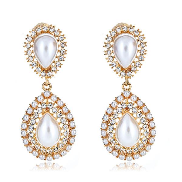 Kenneth Jay Lane Petra Pearl Cabochon and Crystal Drop Earrings 