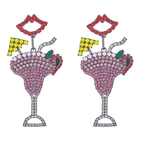 Elizabeth Cole Pink Daiquiri Crystal Cocktail Earrings 