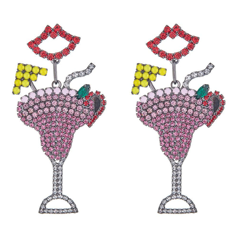Elizabeth Cole Pink Daiquiri Crystal Cocktail Earrings 