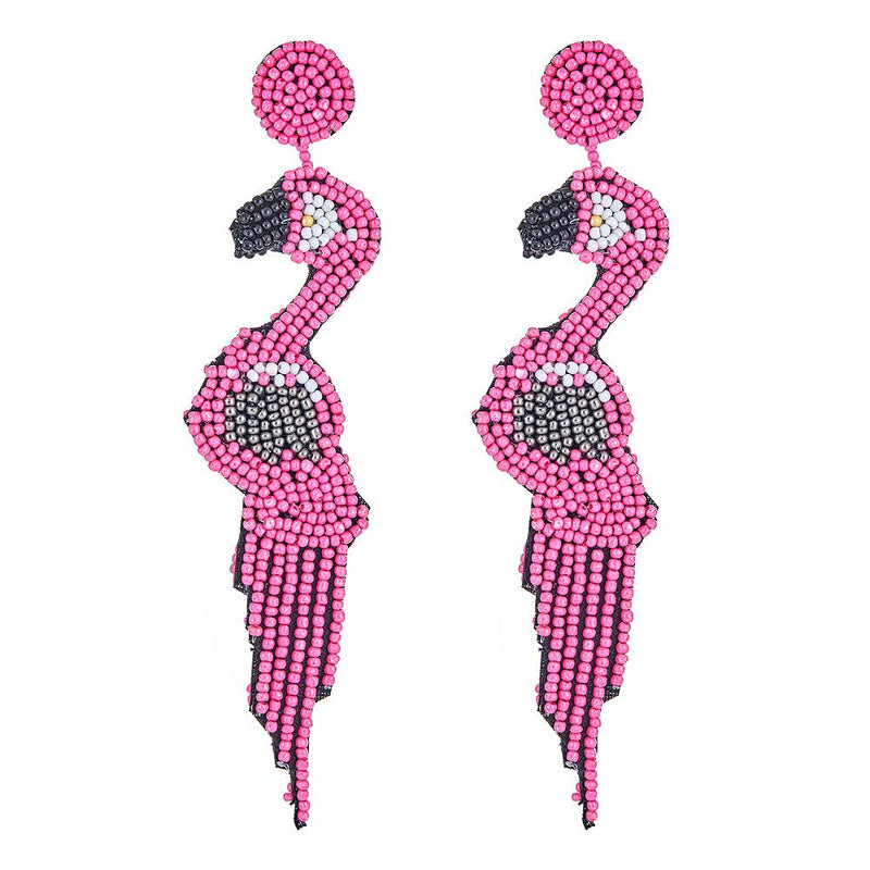 Kenneth Jay Lane Pink Flamingo Earrings  in seed beads