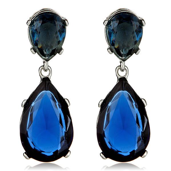 Kenneth Jay Lane Blue Sapphire Drop Earrings  in silver setting