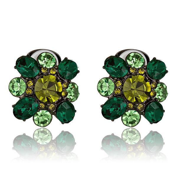 Kenneth Jay Lane Green Swarovski Emerald Earrings in Gunemetal