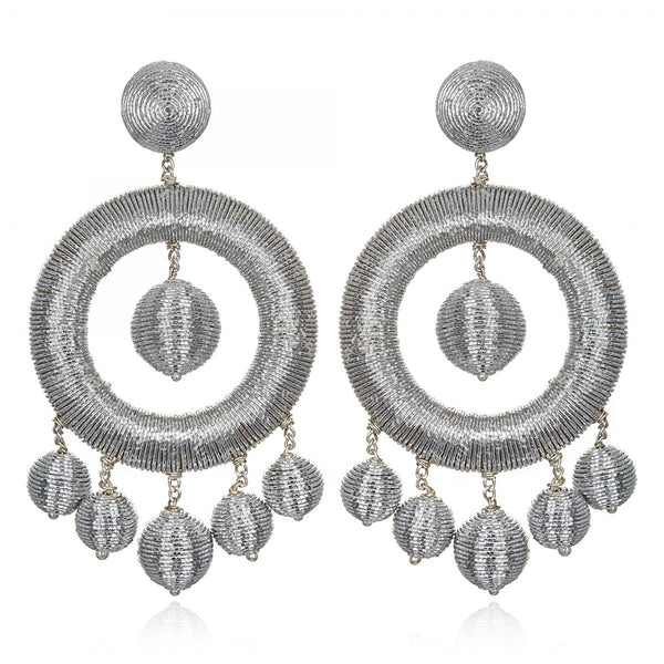 Silver Metallic Hoop Earrings Image