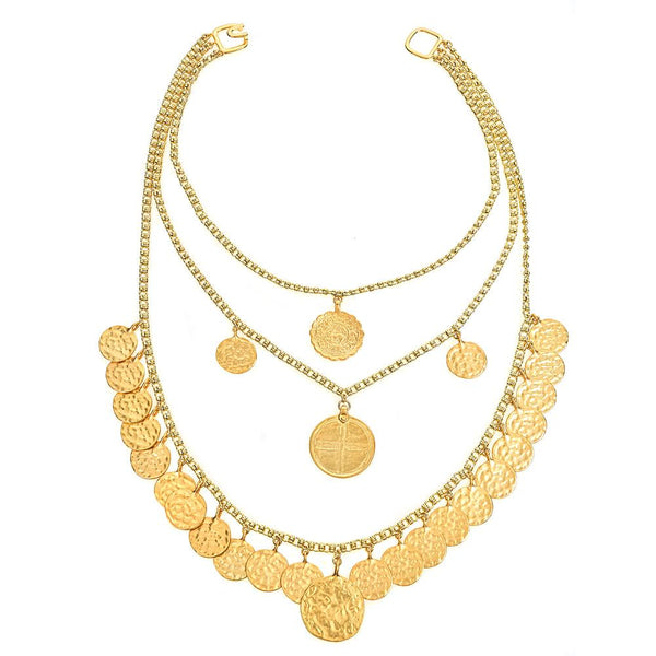 Kenneth Jay Lane Triple Tiered Coin Necklace  in gold plating