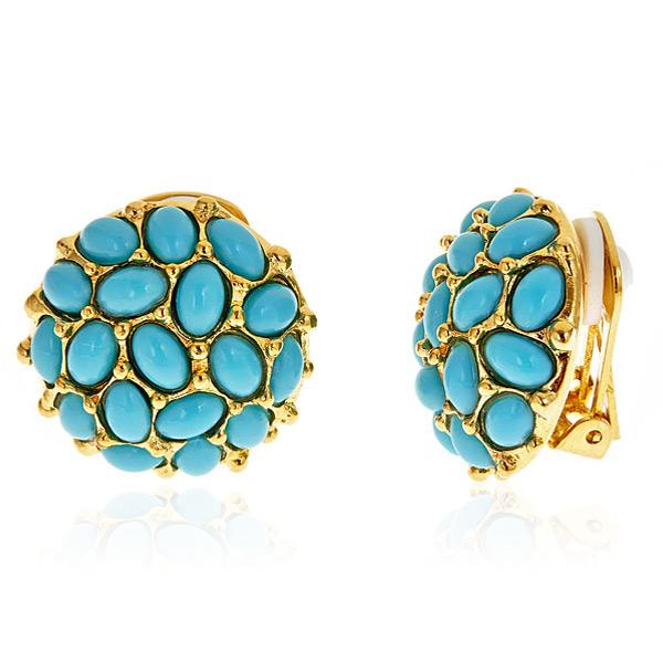 Kenneth Jay Lane Turquoise Button Earrings in clip ons 