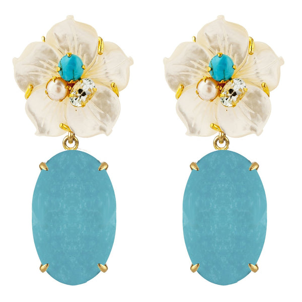 Bounkit Turquoise Pearl  Flower Petal Earrings 