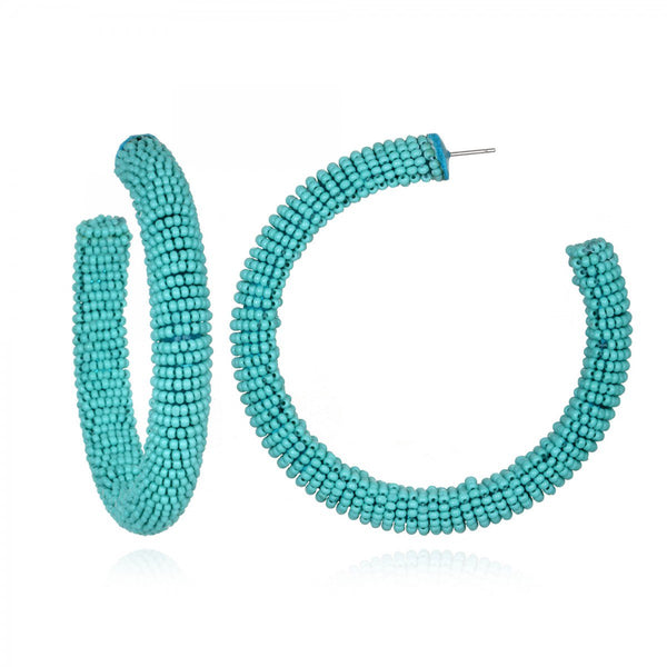 Turquoise Beaded Hoop Earrings Image