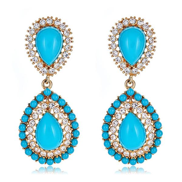 Kenneth Jay Lane Turquoise Crystal Drop Clip on Earrings