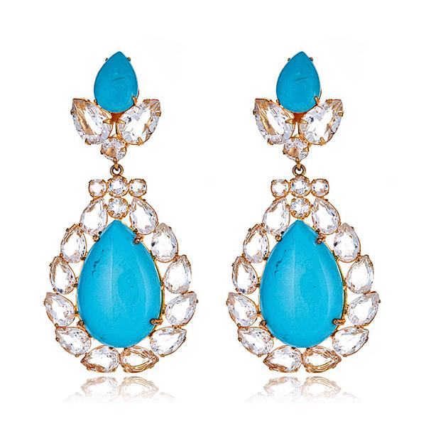 Bounkit Turquoise Quartz Pear Earrings 