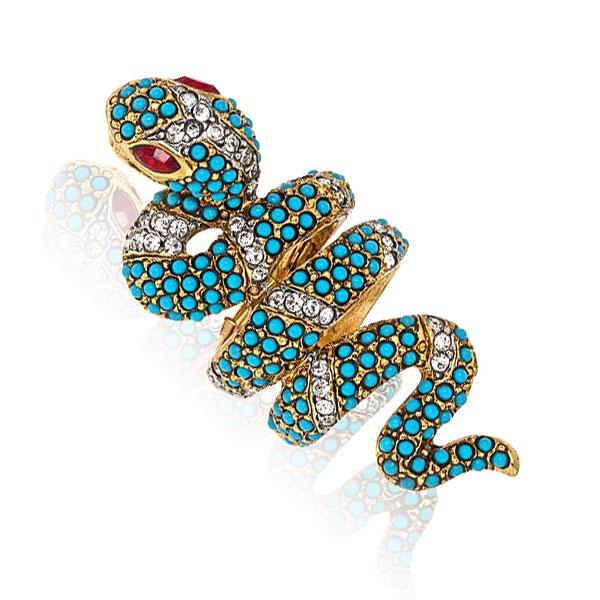Kenneth Jay Lane Turquoise Snake Ring with Ruby Eyes