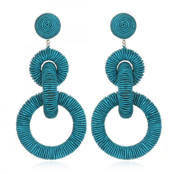 Suzanna Dai Turquoise Triple Tier Silk Drop Hoop Earrings
