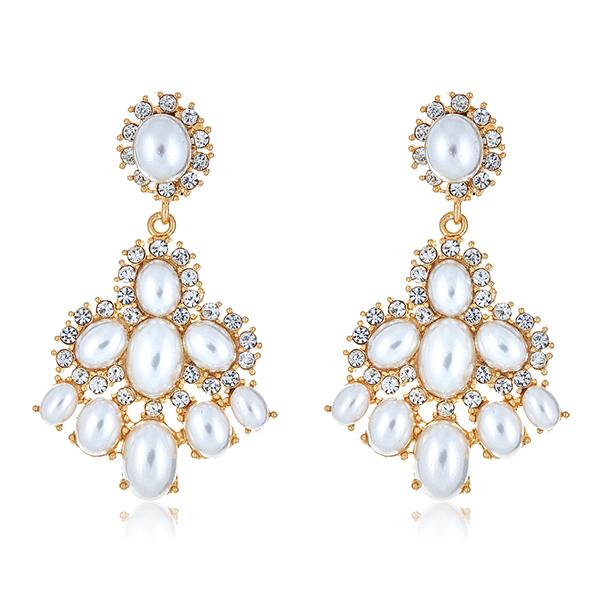 Kenneth Jay Lane Crystal Pearl Drop Earrings  Chandelier Style