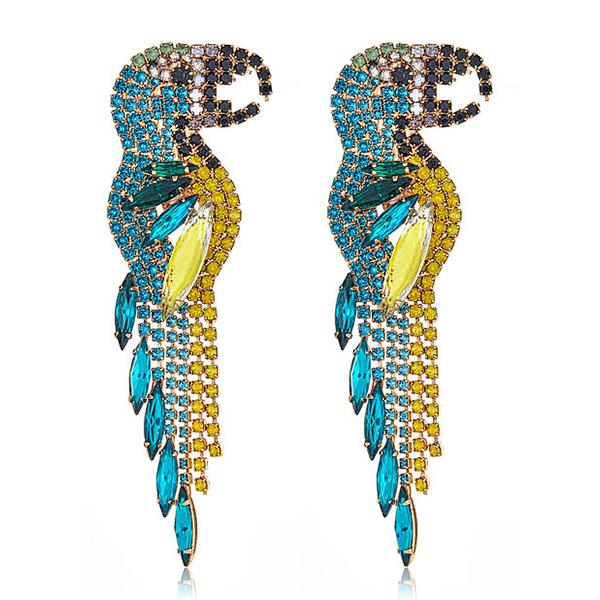 Elizabeth Cole Crystal Blue and Yellow Zazu Parrot Bird Earrings 